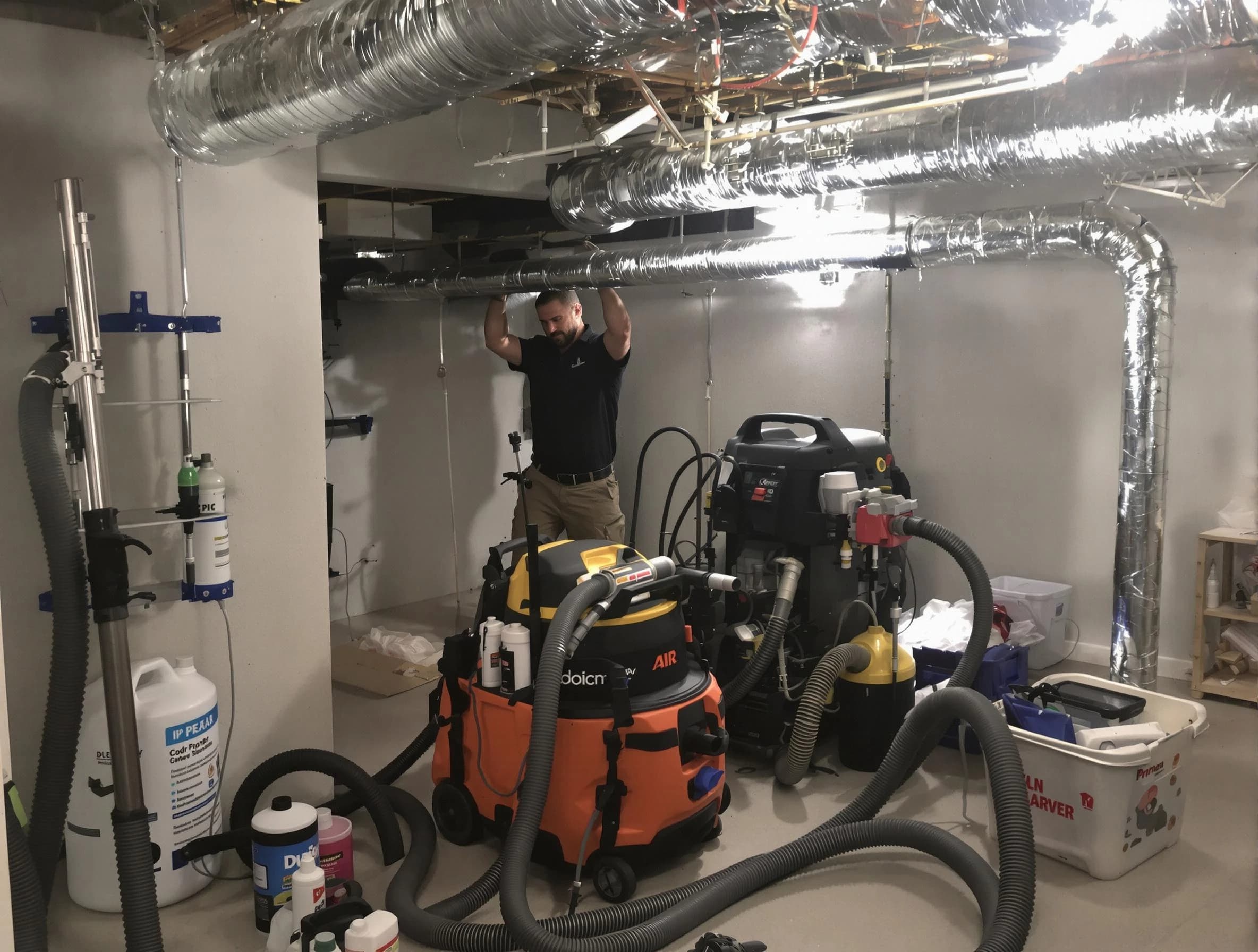 Grayson Valley Air Duct Cleaning specialist performing professional mold removal from air ducts using safety equipment in Grayson Valley