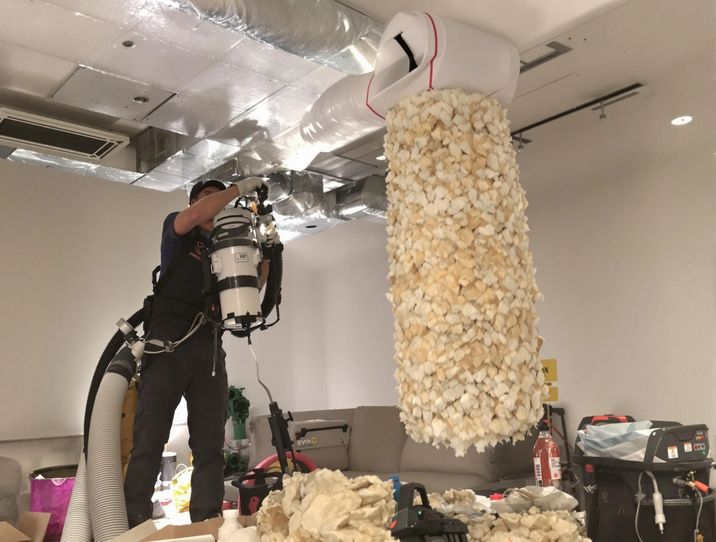 Grayson Valley Air Duct Cleaning technician performing precision vacuum insulation removal in a residential property in Grayson Valley
